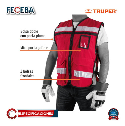 Chaleco Brigadista Con Cintas Reflejantes, Color Rojo 14663