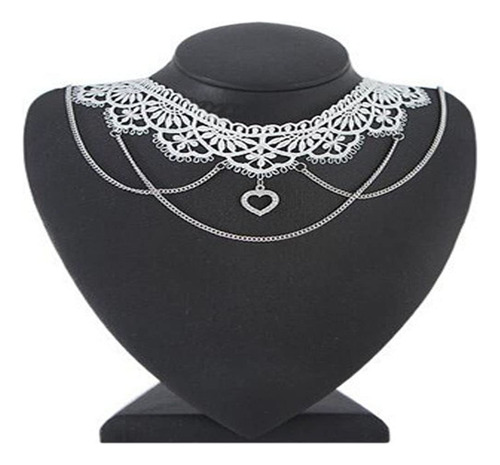 Gargantilla Gótica De Encaje Blanco Con Corazón Y Perlas