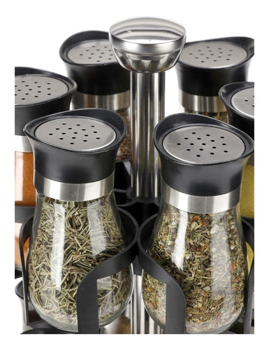 Imagen 3 de 10 de Especiero Porta Condimentos Acero Inox Frasco Vidrio X 12 Un