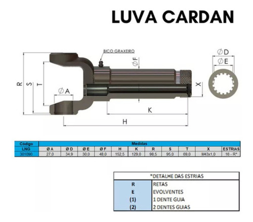 Kit Cardan Luva Ponteira F350 F4000 D10 D20 S10