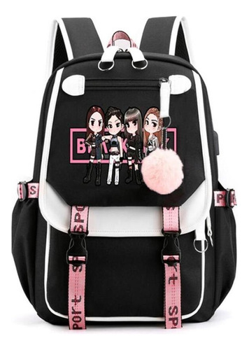 Mochila Oxford Estampada K-pop Rosa Negra