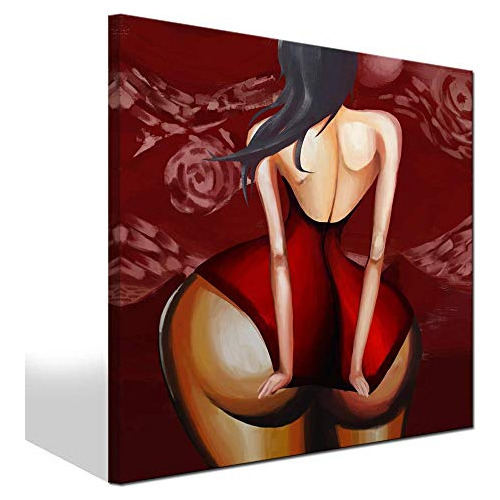 Cuadro De Pintura De Una Mujer Sexy Vestido Rojo Lienzo...