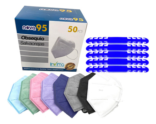 Tapabocas N95 Colores Caja X 50 - 5 Salvaorejas Un A $2398