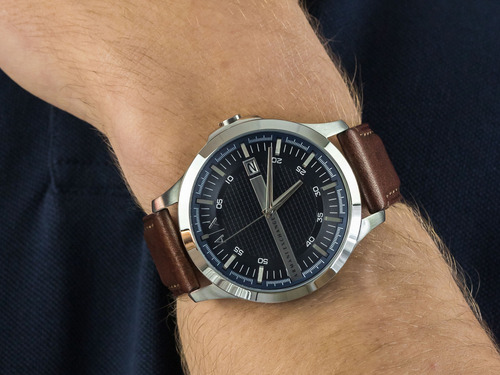 N- Relógio Armani Exchange Ax2133 De Couro Marrom Com Data