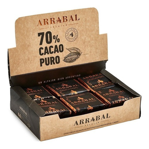 Alfajor Arrabal Cacao 70% Dulce De Leche Caja X 12 Unidades