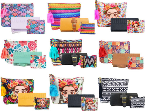 Paquete 12 Juegos De Cartera Cosmetiquera Y Monedero Mayoreo Color Negro/frida