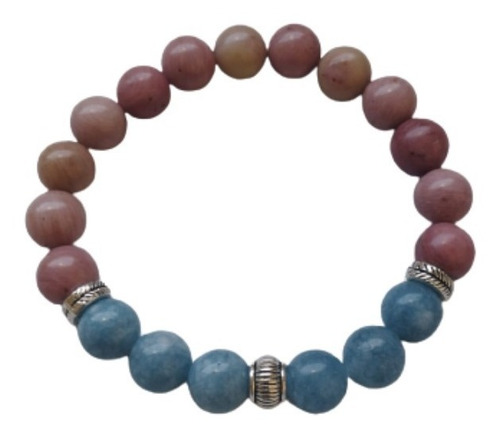 Pulsera De Piedras - Rodonita Y Calcedonia Azul