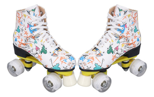 Patines De Ruedas De 4 Ruedas De Doble Hilera, Color Blanco