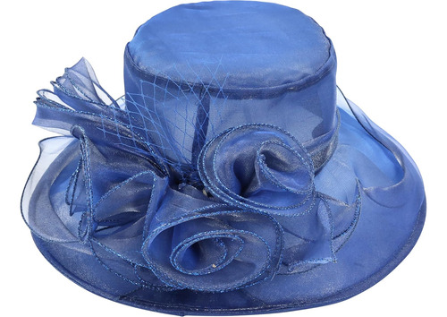 Sombrero De Fiesta De Té De Ala Ancha Para Mujer, Color Azul Sombrero Azul Fascinator Para Mujer G