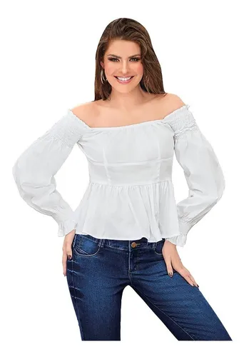 Blusa campesina blanca manga larga hotsell