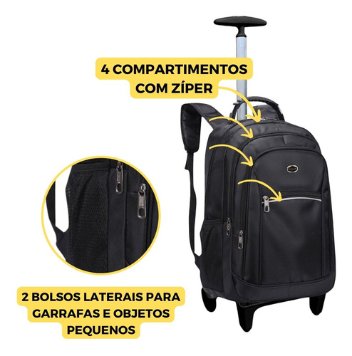 Mochila Rodinha Laptop Notebook Executivo Com Adulto Preta