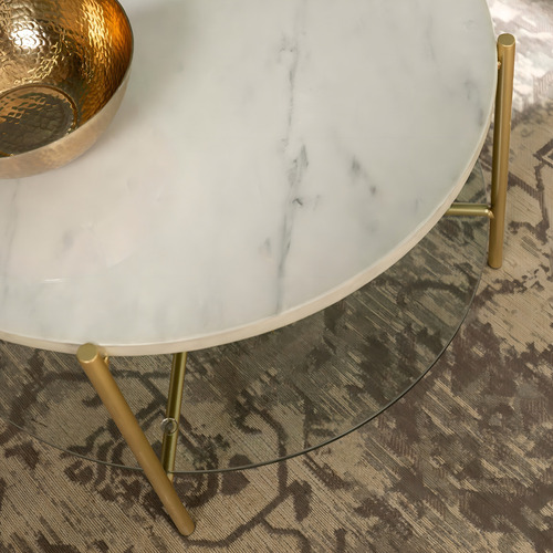Mesa De Centro De Metal, Vidrio Y Mármol Walker Edison Color Blanco/dorado