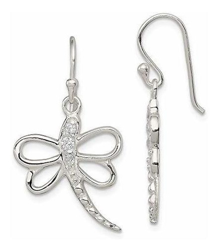 Beautiful Sterling Silver Cz Dragonfly Shepherd Hook Earring