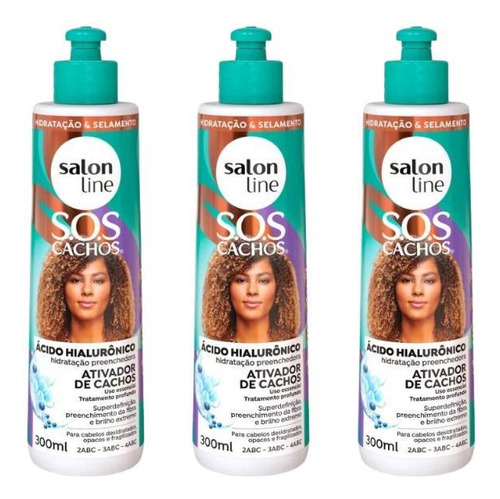 Ativador De Cachos Salon Line 300ml Sos Cachos Hialur - 3un