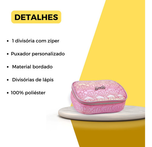 Mochila Rodinha 360° Conchas Metalizada Juvenil Meninas Cor Rosa