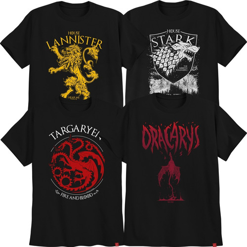 Camiseta Targaryen, Stark E Lannister Kit Com 4 Camisas