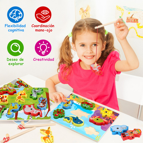 Juego De Pesca Madera Magnética Juguete Didáctico Montessori
