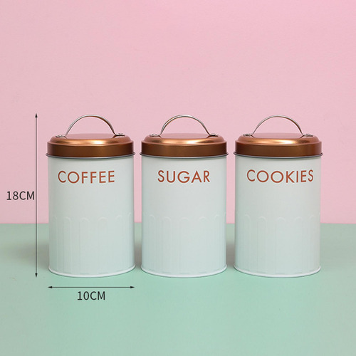 3 Piezas De Hierro, Té, Café, Azúcar, Frascos De Dorado