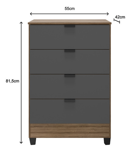 Cômoda Industrial Com 4 Gavetas Para Quarto De Casal: Organize Suas Roupas Com Estilo Moderno Em Cinza E Detalhes Madeirados, Ideal Para Ambientes Contemporâneos E Funcionais