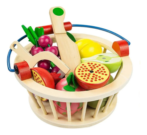 Set 12 Frutas Imantadas En Canasta Madera Para Cortar -765