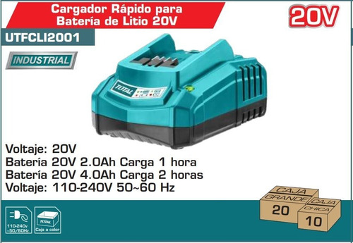 Imagen 2 de 2 de Cargador Rapido Total Para Batería De Litio 20v