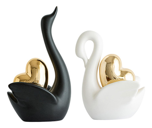 2x Figuras De Cisne Esculturas De Animales En Y Negro