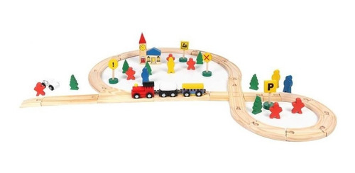 Pista De Tren De Madera Juego 48 Piezas