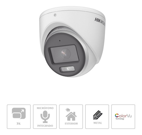 Imagen 2 de 4 de Cámara Domo Hikvision Color Vu 102° 5mp 3k Micrófono