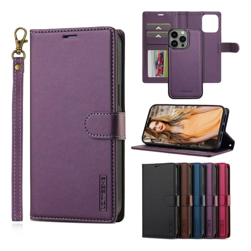 Funda Tipo Cartera De Piel Perforada Extraíble 2 En 1 Para I