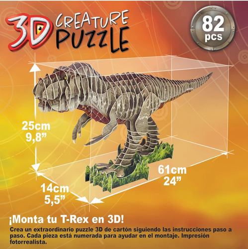 Imagen 7 de 10 de Puzzle Dinosaurio T-rex 3d Rompecabezas Educa Niños Atrix ®
