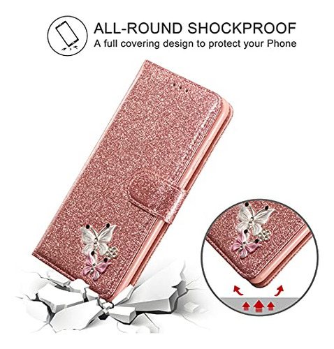 Funda Cartera Para Galaxy A52 4g/5g A52s 5g Rosa Dorado Glit