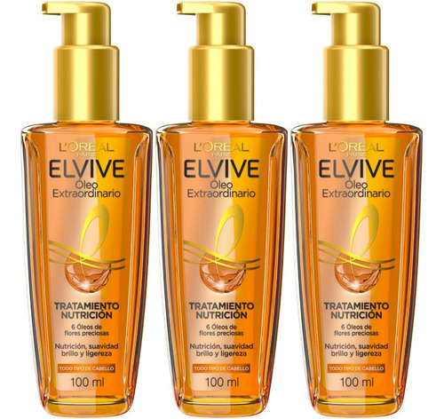 Tratamiento Capilar L'oréal Paris Elvive Óleo 100ml 3 Piezas
