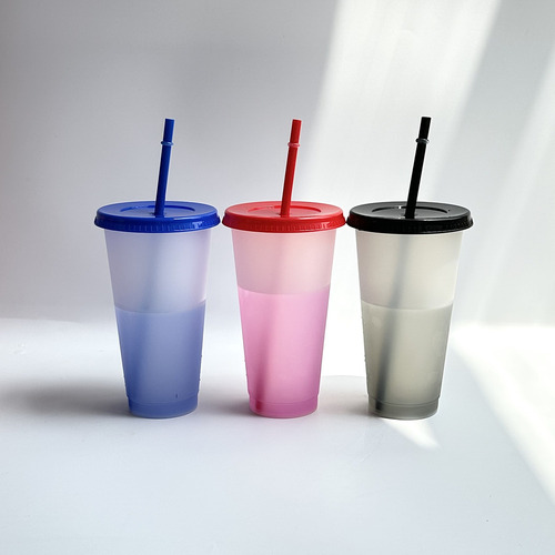 Vaso Que Cambia De Color Con Tapa Y Pajita, 710 Ml, 10pzs
