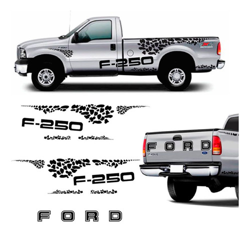 Kit Faixa Ford F-250 04/10 Adesivo Lateral E Traseiro Preto