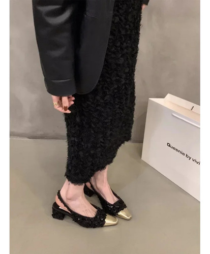 Zapatos De Tweed De Tacón Alto Para Mujer, Punta Puntiaguda,