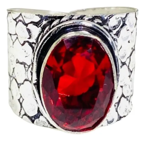 comprar Anillo Plata India Granate Rojo Facetado 100% Natural N18-ag