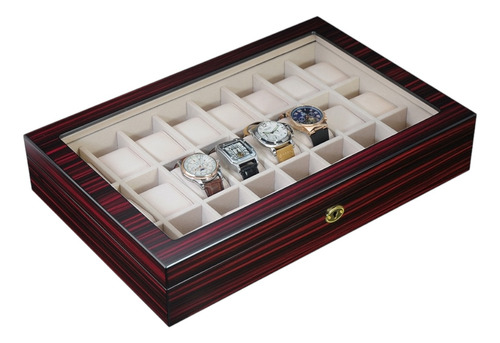 Caja 24 Relojes Madera Interior Terciopelo Ébano