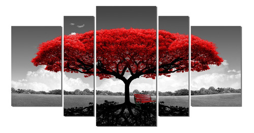 Cuadro De Árbol Rojo - Moderno Políptico Decorativo