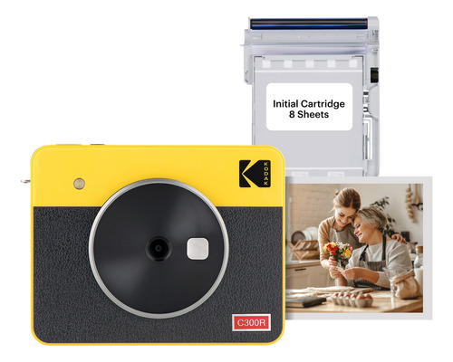 Kodak Mini Shot 3 Retro 4pass 2-en-1 Cámara Instantánea Y Impresora De Fotos (7,6x7,6cm) + 8 Hojas, Amarillo