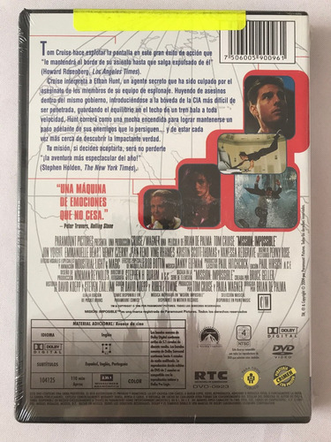Mission Impossible 1 Dvd Mision Imposible Tom Cruise (Usado)