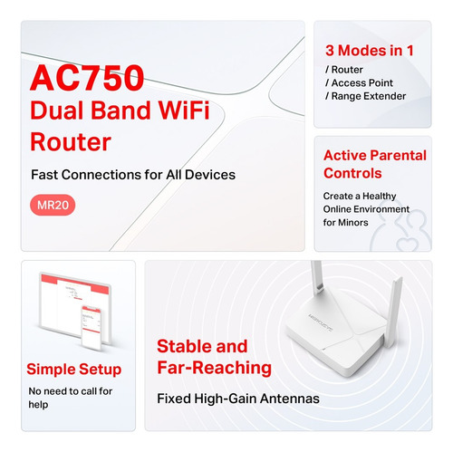 Router Mercusys Mr20 Ac750 Wireless Dual Band 733mbps