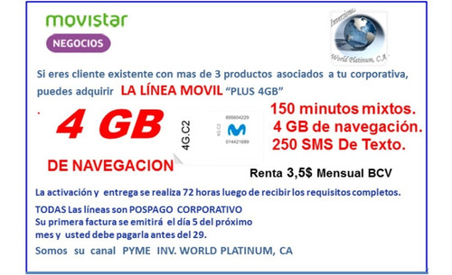 Imagen 2 de 3 de Linea Movistar 4g 3g Corporativa Gsm Lte Internet Chip Bam