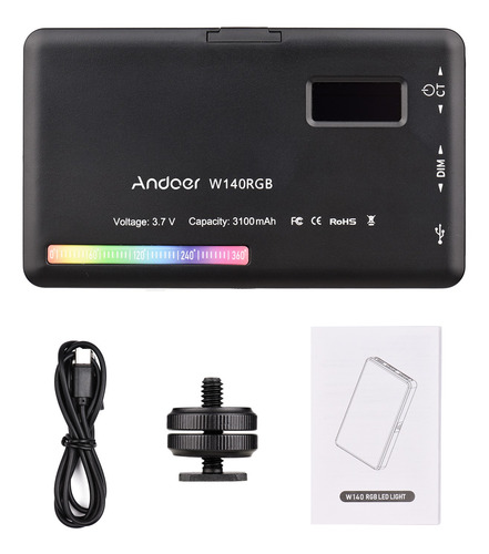 Imagen 7 de 7 de Andoer W140 Rgb Led Luz De Vídeo Recargable Fotografía