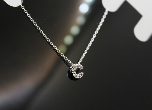 Collar Letra C Zirconia Inicial Dije Plata 925 Mujer Joya