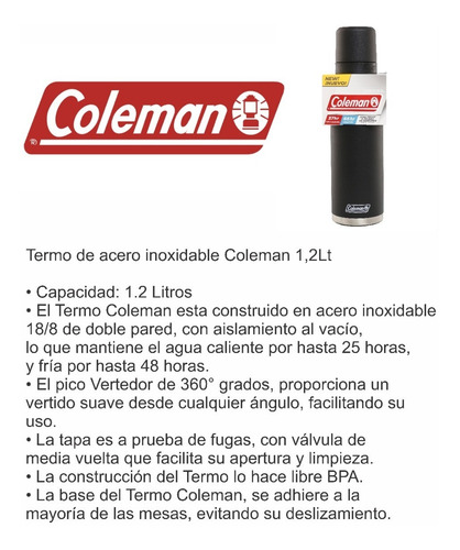 Termo Coleman 1,2 L Acero Inoxidable Matero Colores
