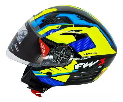 Capacete Fw3 X Open Up Fox Amarelo Azul Aberto C/óculos Sol