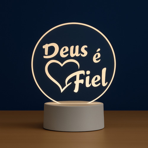 Luminária Led 3d Deus É Fiel - Abajur De Mesa