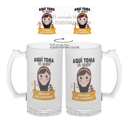 Mug Cervecero Taza Abogada Vidrio Opalizado