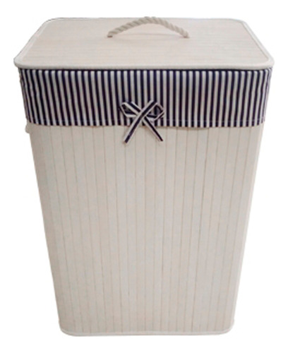 Cesto Ropa Bamboo Cuadrado Blanco Estilo Marinero 60x40x30cm