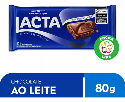 Barra de Chocolate Ao Leite 80g Lacta
